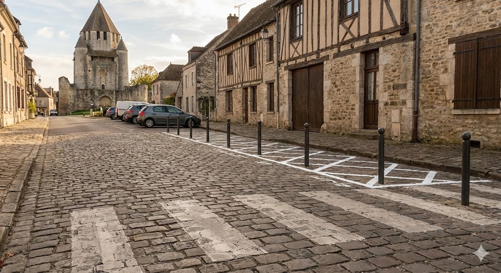 stationnement provins suppression, loi lom passage piéton 5 mètres, parking centre ville provins, sécurité routière piétons 77, travaux voirie provins 2027, suppression place parking passage clouté, visibilité passage piéton, aménagement urbain seine-et-marne, stationnement moto vélo provins, tour césar provins rue.