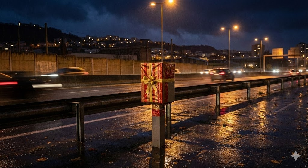 radar terrenoire papier cadeau, radar rn88 saint-étienne, radar emballé noël, insolite loire, radar fixe masqué, vandalisme radar saint-étienne, circulation rn88, radar paquet cadeau, gendarmerie loire, sécurité routière 42.