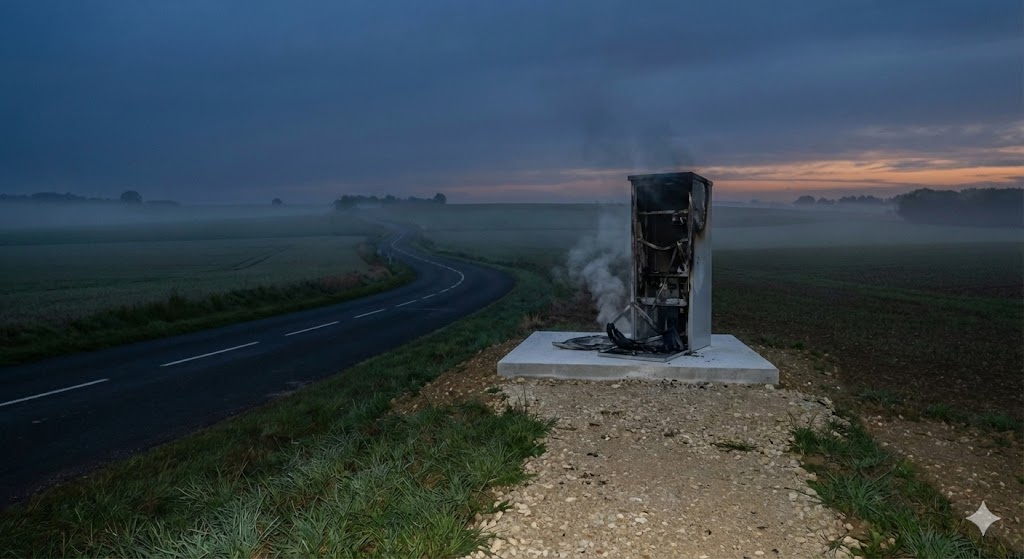 radar brûlé deux-sèvres, radar incendié nuit installation, vandalisme radar 79, radar tourelle feu, gendarmerie deux-sèvres enquête, fait divers niort bressuire, sécurité routière 79, destruction bien public, radar autonome calciné, carcasse radar route.