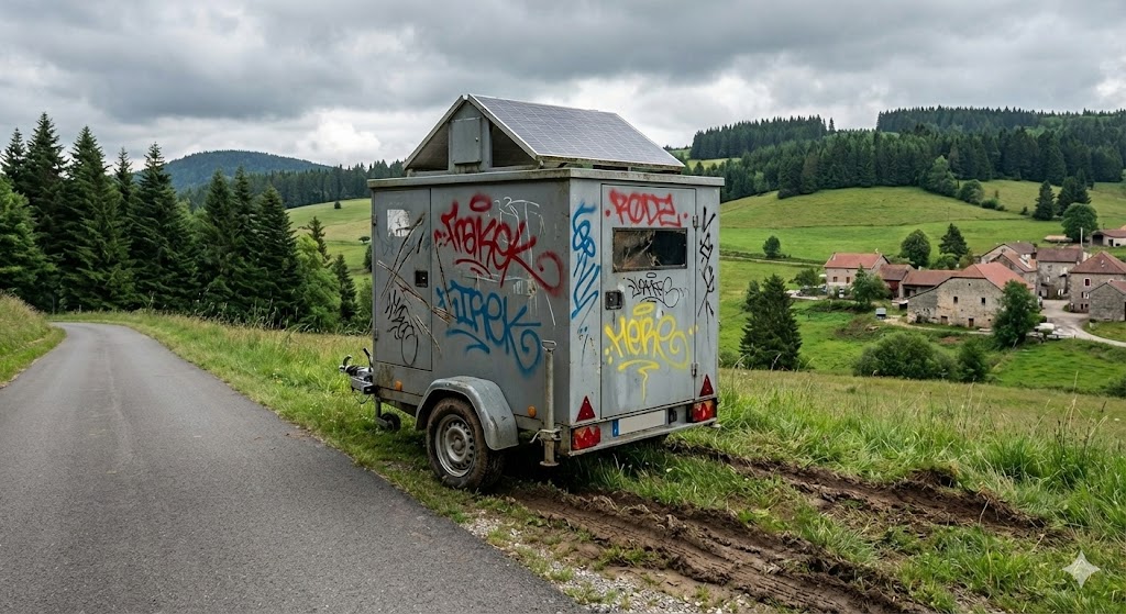 radar mobile jura tagué, radar rd 673 vandalisé, radar autonome déplacé, vandalisme jura route, radar chantier peinture, gendarmerie jura enquête, sécurité routière 39, dégradation bien public, radar hors service, route départementale jura.