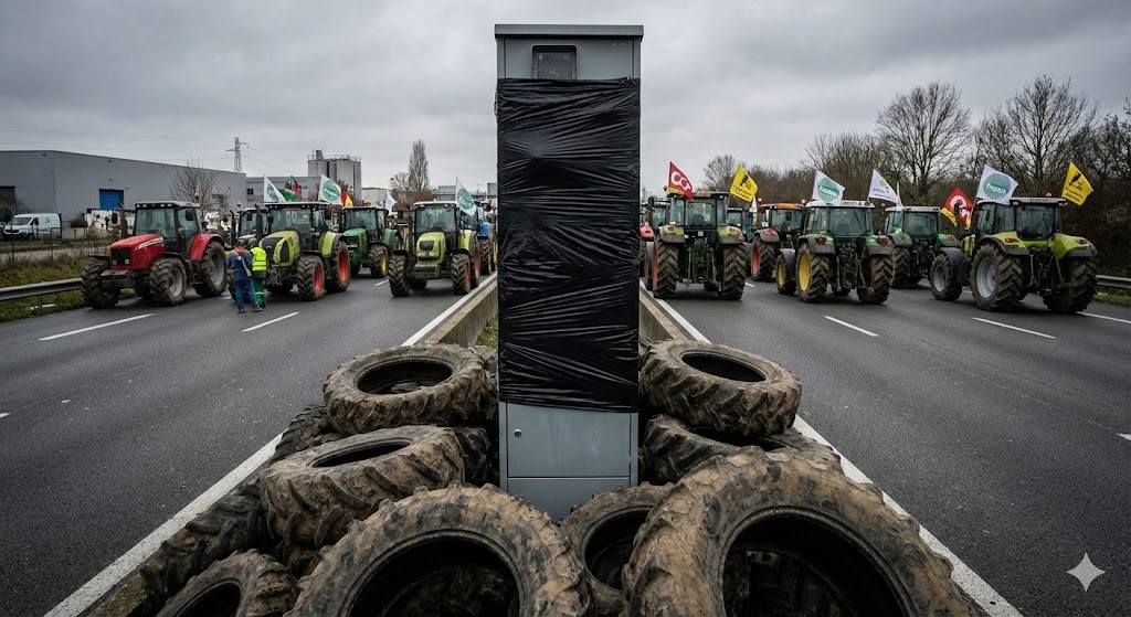 radar a450 pierre-bénite, agriculteurs colère lyon, radar recouvert pneus, blocage a450 brignais, manifestation agriculteurs janvier 2026, radar discriminant lyon, coordination rurale rhône, bouchons sud lyon, action syndicale fdsea.