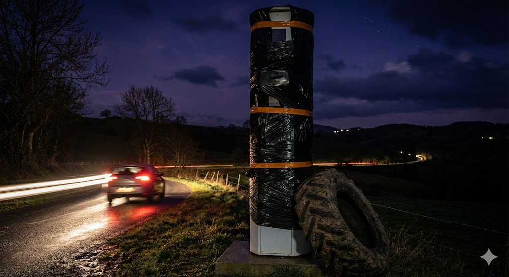 radar monts du lyonnais neutralisé, radar saint-martin-en-haut d311, agriculteurs colère radar bâché, radar d389 l'arbresle, manifestation fdsea 69, radar recouvert bâche plastique, contrôle vitesse lyonnais.