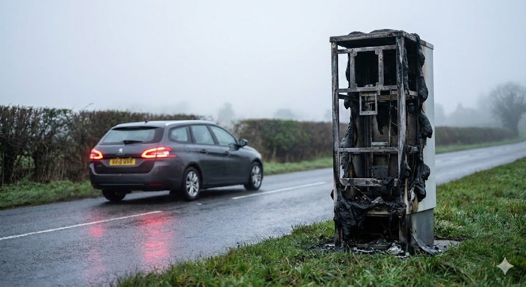 radar incendié d18 orne, radar tourelle calciné monts d'andaine, vandalisme routier la sauvagère, sabotage radar saint-maurice-du-désert, photos radar brûlé, gendarmerie enquête destruction bien public, remplacement radar coût.
