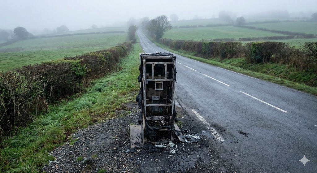 radar incendié d18 orne, radar tourelle calciné monts d'andaine, vandalisme routier la sauvagère, sabotage radar saint-maurice-du-désert, photos radar brûlé, gendarmerie enquête destruction bien public, remplacement radar coût.
