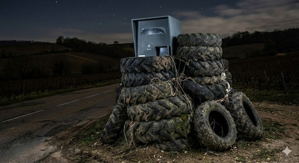 Drôme-Ardèche radars neutralisés par des pneus de tracteurs D86, manifestation agriculteurs janvier 2026, radar tourelle hors service depuis 1 mois, colère monde agricole vallée du rhône.
