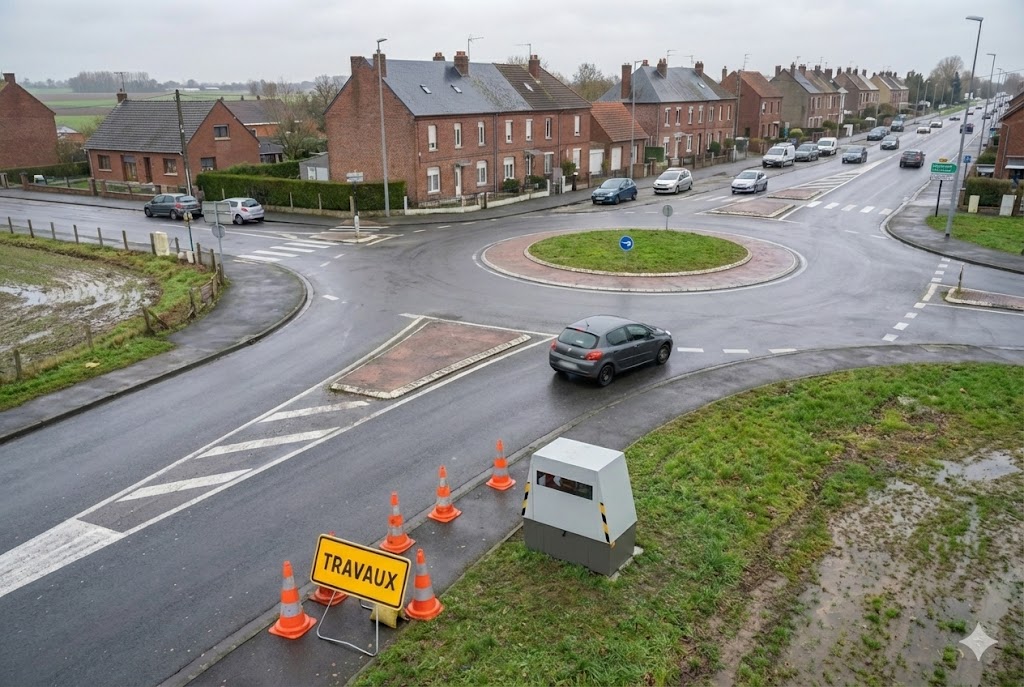 Friville-Escarbotin radar mobile travaux circulation alternée D925 Abbeville Eu, radar autonome chantier, limitation vitesse 50 km/h, info trafic Vimeu, contrôle routier Somme.