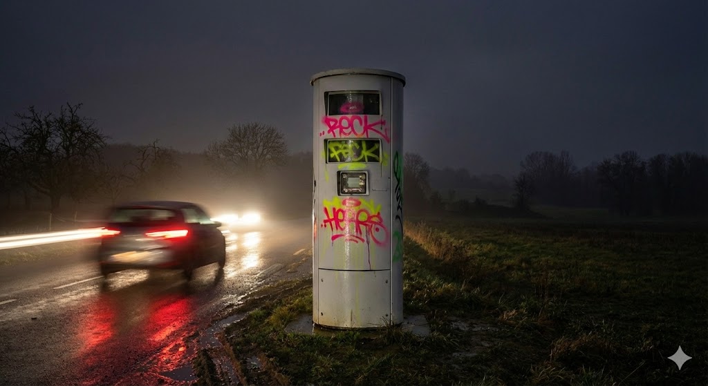 Grand Est radar vandalisé tags peinture, radar tourelle occulté, nettoyage radar dégradé, sécurité routière grand est, vandalisme radar 2026, amende dégradation bien public.
