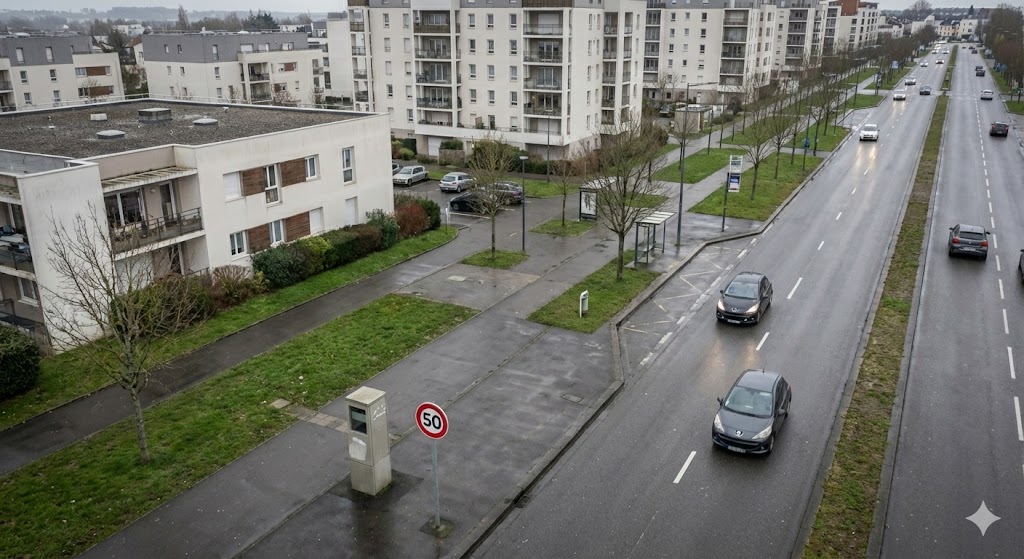 radar fixe sur le boulevard Charles-de-Gaulle à Saint-Herblain, panneau limitation vitesse 50 km/h, pétition en ligne colère des automobilistes, flash crépitement Nantes Métropole, contestation amende excès vitesse, sécurité routière ou pompe à fric, boulevard urbain 2x2 voies.
