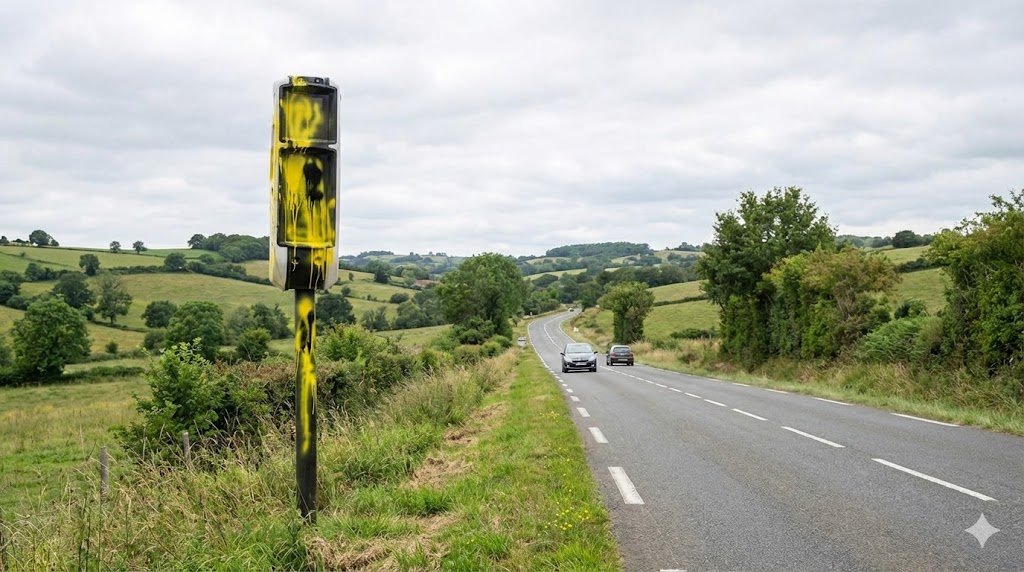 tarn radar automatique vandalisé peinture jaune, radar tourelle hors service Albi, dégradation radar Castres D612, coût réparation radar, sécurité routière Occitanie, vandalisme agricole.