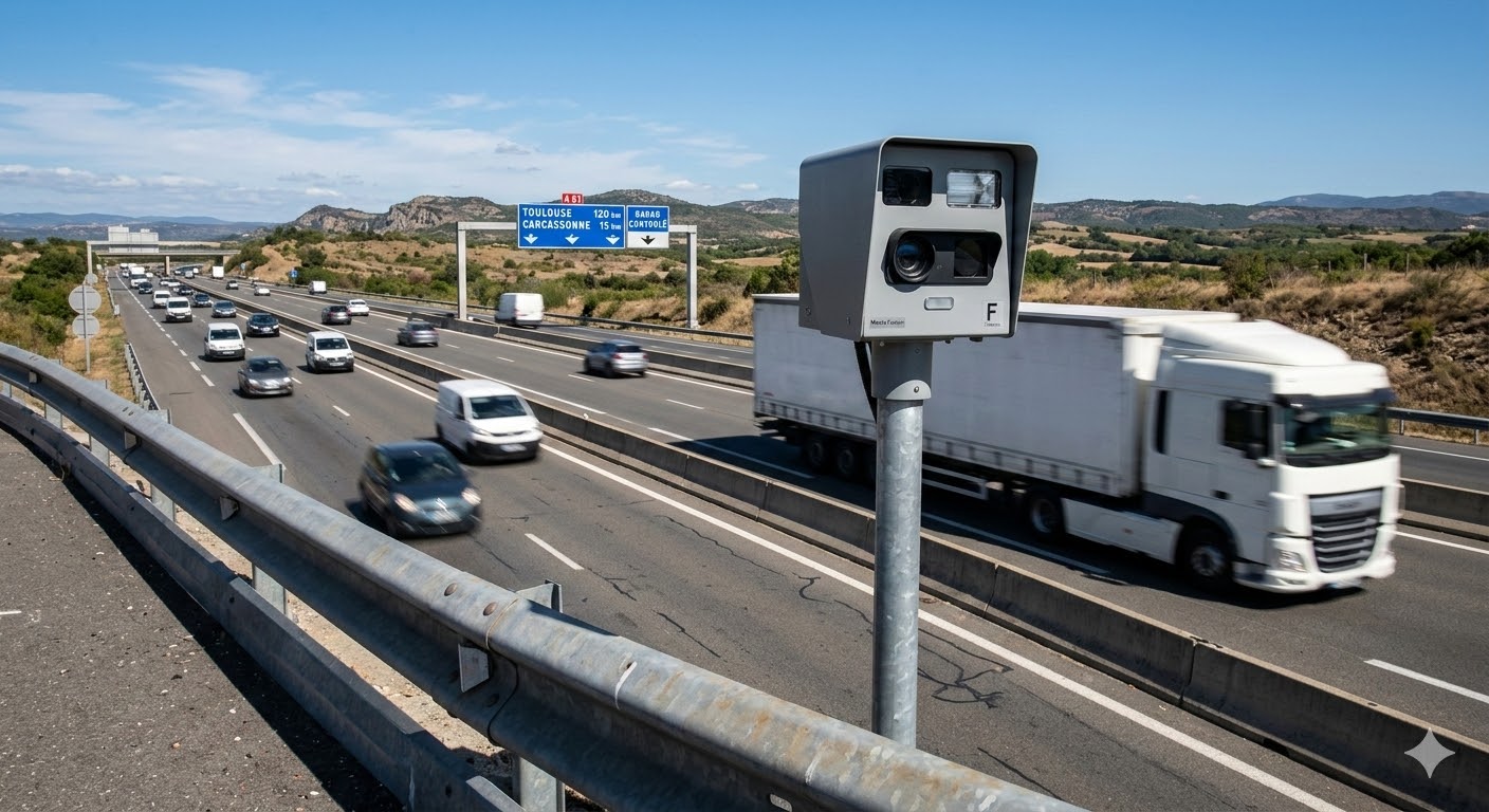 nouveau radar autoroute A61, radar vitesse Toulouse Narbonne, contrôle routier Aude autoroute, amende excès vitesse A61, radar autonome chantier A61, sécurité routière autoroute sud, flash radar automatique Aude, limitation vitesse 130 kmh, gendarmerie peloton autoroutier A61, contravention vitesse autoroute, prévention routière Vinci autoroutes, perte points permis conduire, équipement contrôle vitesse Aude, trafic autoroute des deux mers, ralentir zone de danger, radar tourelle autoroute française, amende forfaitaire excès vitesse, sécurité conducteurs A61, vigilance automobilistes Aude radar, contestation amende radar autoroute.