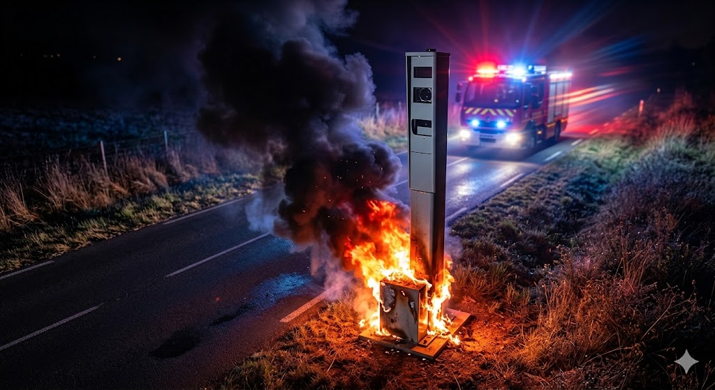 radar tourelle incendié Vire Normandie, feu radar automatique Calvados, vandalisme radar route départementale, destruction bien public incendie, schéma fonctionnement mesta fusion 2, amende destruction équipement routier, peine prison incendie volontaire, gendarmerie enquête vandalisme radar, radar tourelle calciné route, sécurité routière Normandie, remplacement cabine radar tourelle, infraction destruction par le feu, composants internes radar automatique, radar automatique hors service, dégradation mobilier urbain public, sanction pénale incendie volontaire, violence contre équipement état, gendarmerie nationale enquête feu, équipement contrôle vitesse détruit, coût radar tourelle état.