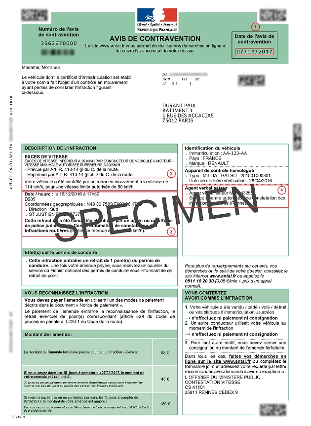 Avis de contravention reçu