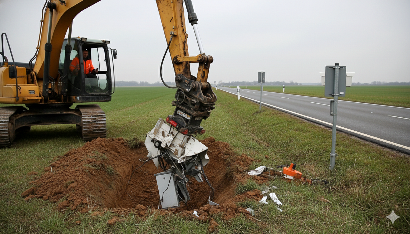 arraché un radar, radar automatique arraché pelleteuse, radar arraché par un entrepreneur, pelleteuse détruit radar routier, radar automatique dégradation engin chantier, radar enlevé terrain privé responsabilité, démontage illégal radar automatique, radar vandalisé pelleteuse sanctions, dégradation bien public radar pelleteuse, radar hors service arraché engin, enquête gendarmerie radar arraché, dommages et intérêts radar détruit, plainte de l’État radar dégradé, réparation remplacement radar automatique, remise en service radar après arrachage, radar pelleteuse vidéo surveillance, travaux chantier heurte radar, cadre légal retrait radar public, poursuites pénales arrachage radar, assurance et indemnisation radar détruit, sécurisation site radar endommagé, coût réparation radar arraché, entrave aux contrôles routiers, homologation et recalibrage après dommage, radar automatique preuve photo horodatée, responsabilité civile entrepreneur engin, radar tourelle ou autonome arraché, signalisation endommagée avec radar, risques routiers sans radar en service, techniciens intervention sur radar arraché, remplacement rapide dispositif contrôle.
