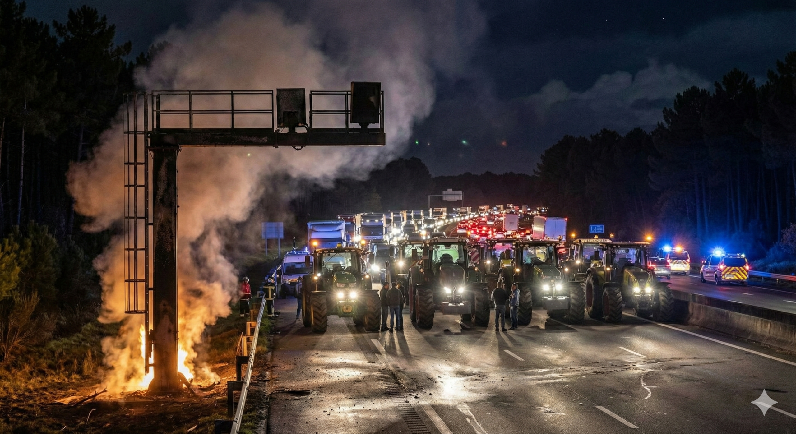 radar a63 brûlé cestas, blocage agriculteurs a63, manifestation agricole bordeaux, radar incendié gironde, bouchons a63 cestas, tracteurs autoroute a63, colère agriculteurs radar, feu radar autoroute, trafic perturbé bordeaux espagne, intervention pompiers radar, radar tourelle calciné, manifestation coordination rurale 33, déviation a63 travaux, nettoyage chaussée autoroute, sécurité routière gironde.