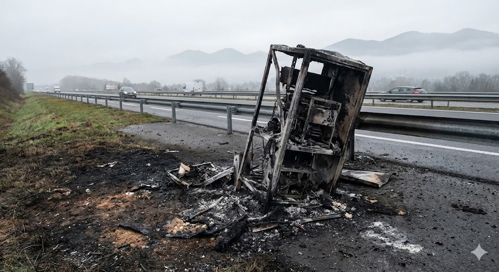 Capvern-les-Bains, radar incendié a64, radar capvern brûlé, vandalisme autoroute a64, radar hautes-pyrénées feu, gendarmerie autoroute enquête, carcasse radar vitesse, destruction bien public, sécurité routière 65, radar lannemezan tarbes, feu radar fixe.