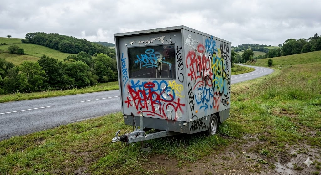 radar chantier tagué corrèze, radar d9 tulle favars, vandalisme radar autonome 19, radar peinture, sécurité routière corrèze, gendarmerie enquête, dégradation mobilier urbain, axe tulle favars, radar mobile aveuglé, tags anti radar.