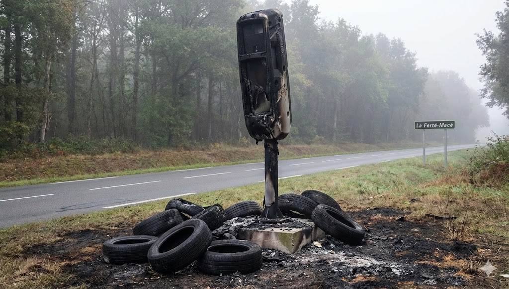 Orne radar tourelle incendié autour de La Ferté-Macé coût remplacement, destruction bien public incendie D18, gendarmerie La Ferté-Macé enquête, radar tourelle La Sauvagère, vandalisme sécurité routière 61.