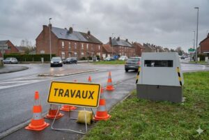Friville-Escarbotin radar mobile travaux circulation alternée D925 Abbeville Eu, radar autonome chantier, limitation vitesse 50 km/h, info trafic Vimeu, contrôle routier Somme.