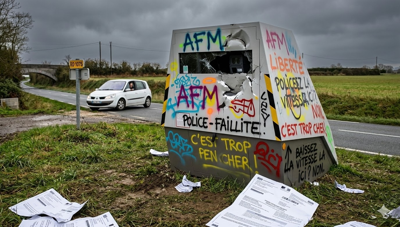 radar de chantier vandalisé Ain, radar autonome RD 1075 Druillat, équipement routier endommagé gendarmerie, destruction bien public route, sécurité routière département de l'Ain, radar mobile tagué cassé, protection zone de travaux routiers, amende excès de vitesse, sanction pénale dégradation radar, remplacement cabine radar autonome, prévention routière sécurité ouvriers, contrôle vitesse route départementale, vandalisme matériel état français, coût radar autonome impôts, gendarmerie nationale enquête vandalisme, peine prison destruction bien, infraction code de la route, colère automobiliste amende vitesse, flash radar chantier vandalisé, sécurité conducteurs travaux routiers.