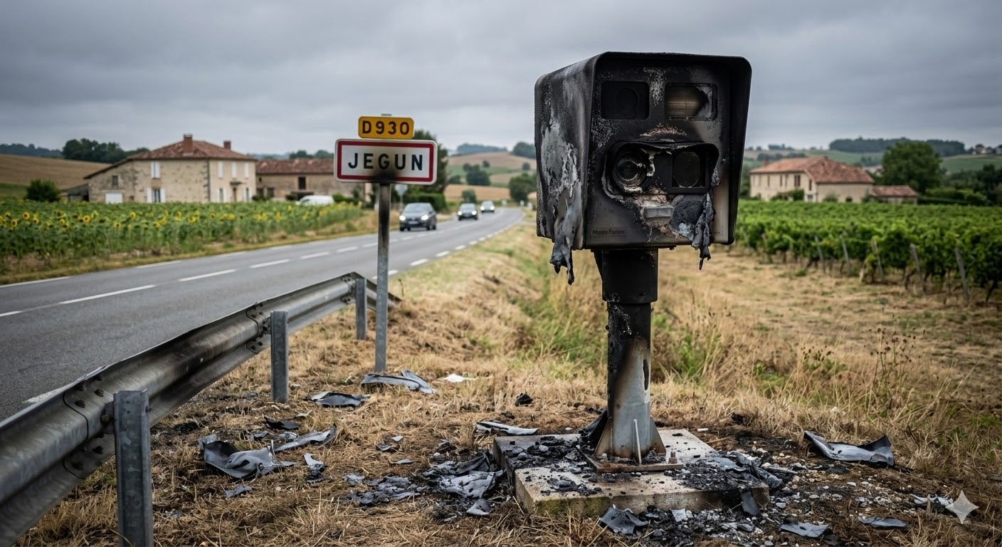 radar incendié Jegun RD930, vandalisme radar automatique Gers, feu équipement sécurité routière, destruction bien public route, pompier intervention cabine calcinée, gendarmerie enquête vandalisme radar, amende destruction équipement routier, peine prison incendie volontaire, remplacement radar automatique brûlé, colère automobilistes radar vitesse, infraction destruction par le feu, radar calciné route départementale, dégradation mobilier urbain état, sanction pénale incendie équipement, violence contre radar tourelle, coût radar incendié impôts, sécurité conducteurs axe gersois, gendarmerie nationale enquête feu, délit pénal tribunal correctionnel, remplacement radar autonome chantier.