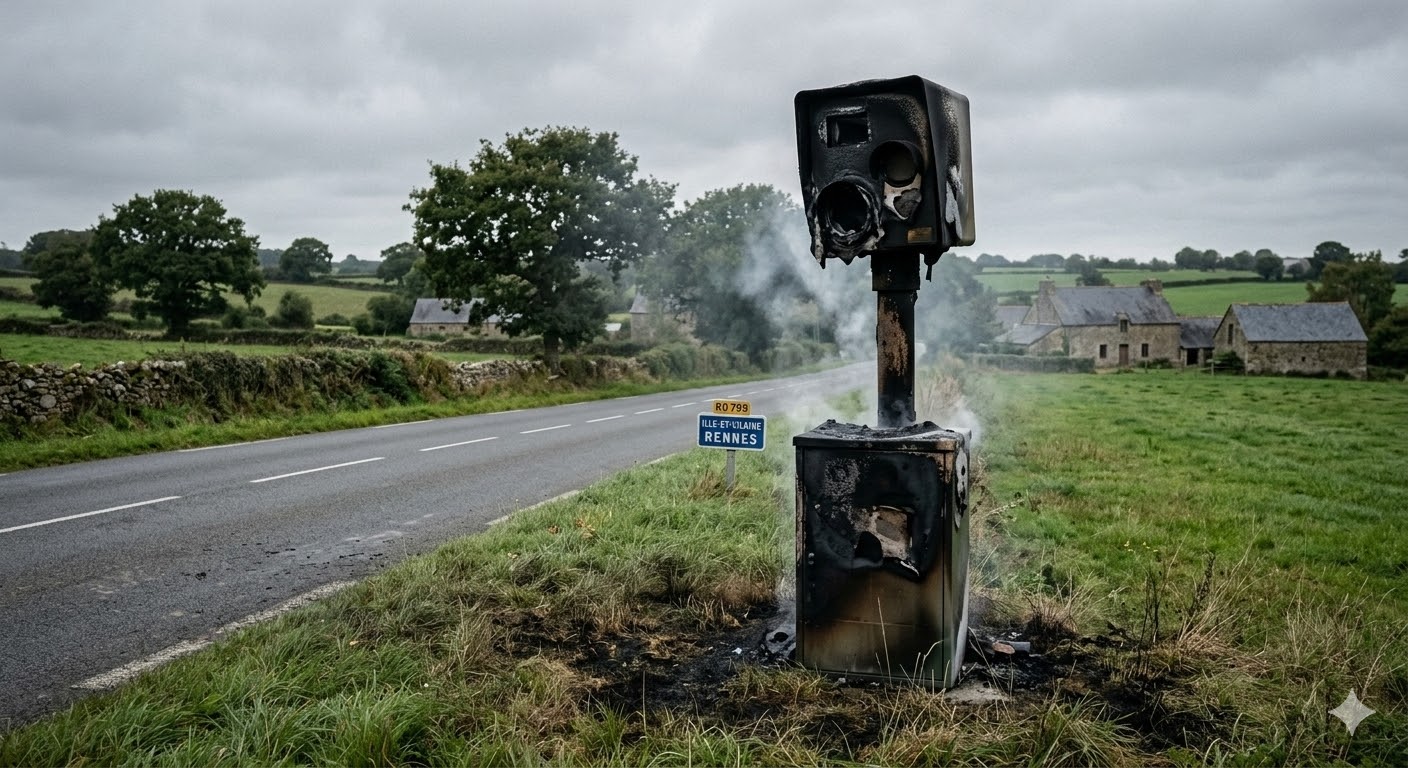 radar incendié Luitré Dompierre, vandalisme radar RD 798, feu radar automatique Ille-et-Vilaine, destruction bien public route, pompier intervention feu cabine, gendarmerie enquête vandalisme radar, sécurité routière département 35, amende destruction équipement routier, peine prison incendie volontaire, remplacement radar automatique brûlé, colère automobilistes radar vitesse, infraction destruction par le feu, radar calciné route départementale, dégradation mobilier urbain état, sanction pénale incendie équipement, violence contre radar tourelle, équipement contrôle vitesse détruit, coût radar incendié impôts, sécurité conducteurs axe breton, gendarmerie nationale enquête feu.