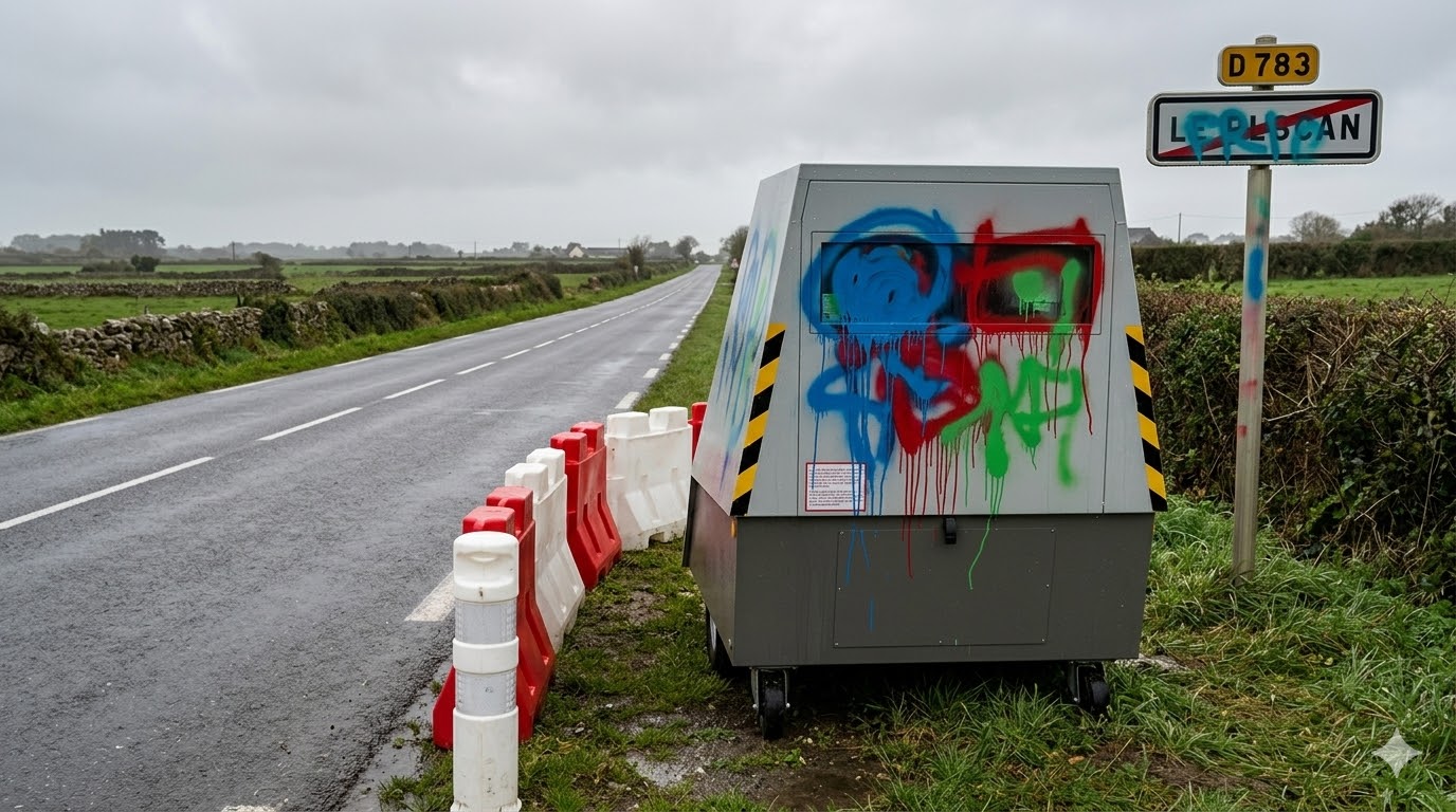 radar mobile vandalisé Concarneau, dégradation équipement sécurité RD783, vandalisme radar autonome Finistère, gendarmerie enquête dégradation Bretagne, amende destruction radar mobile, sécurité routière Concarneau route, flash radar vandalisé peinture, peine prison vandalisme équipement, coût réparation radar autonome, protection usagers route Finistère, colère automobilistes radar vitesse, délit pénal tribunal correctionnel, traces ADN enquête gendarmerie, signalement dégradation bien public, équipement contrôle vitesse Bretagne, remplacement radar autonome chantier, vandalisme matériel sécurité routière, infraction destruction radar mobile, radar de chantier tagué, radar autonome vandalisé Concarneau.