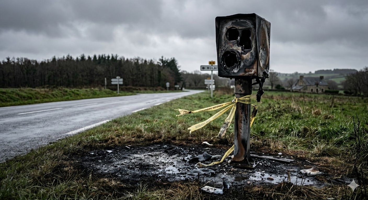 radar automatique Molac incendié, vandalisme RD5 Morbihan Bretagne, feu équipement sécurité routière, destruction bien public état, gendarmerie enquête incendie volontaire, radar calciné Molac route, amende destruction matériel public, peine prison vandalisme radar, remplacement radar automatique brûlé, sécurité routière département 56, infraction destruction par feu, dégradation mobilier urbain breton, enquête criminelle gendarmerie nationale, coût remplacement radar impôts, protection zone accidentogène RD5, colère conducteurs radar vitesse, amende forfaitaire majorée justice, procédure pénale vandalisme matériel, traces ADN enquête radar, signalement dégradation bien public.