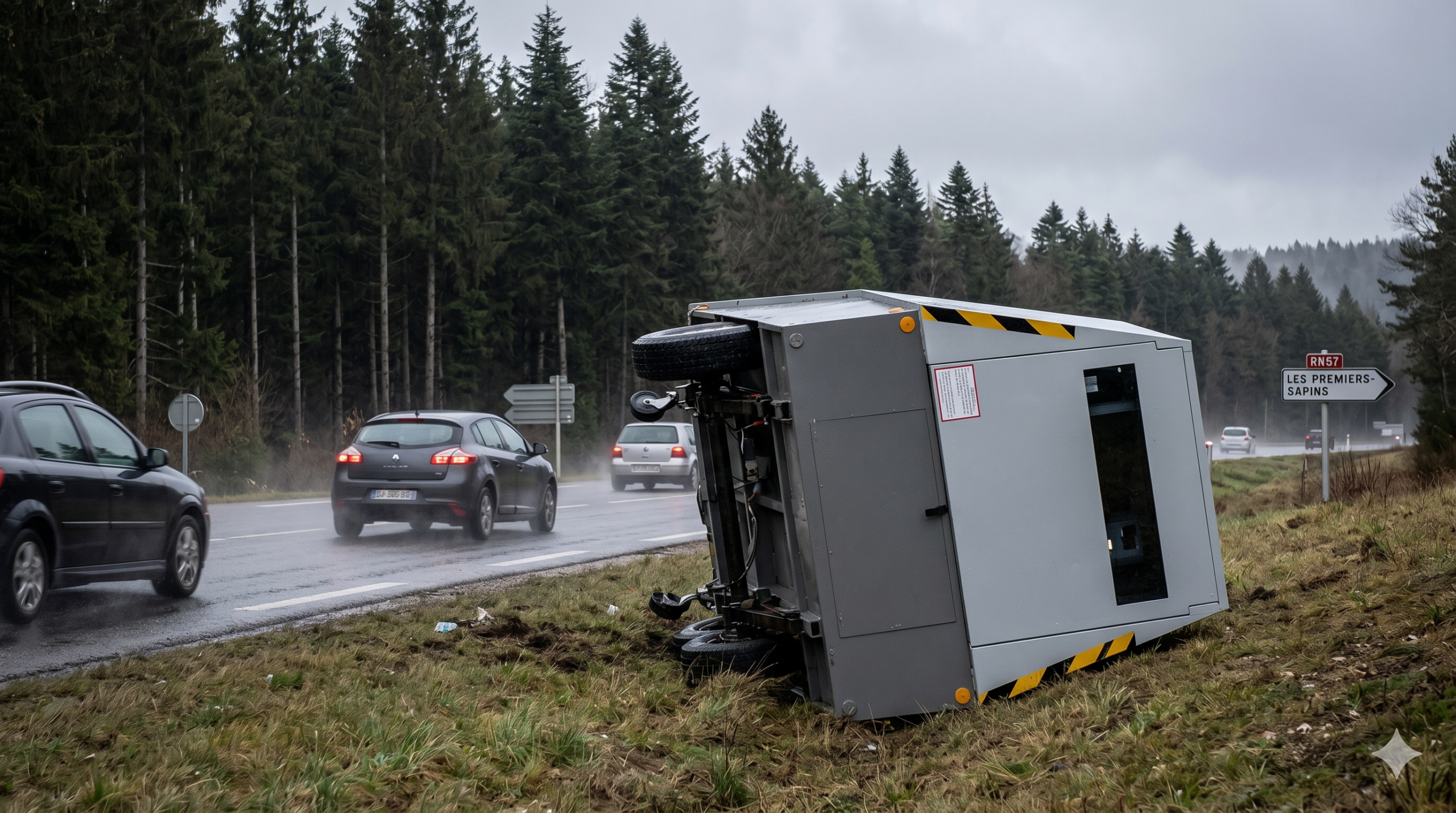 radar de chantier renversé sur la RN57, Les Premiers-Sapins, radar de chantier, radar autonome, vandalisme sécurité routière, destruction bien public, gendarmerie nationale, excès de vitesse, amende radar, préfecture du Doubs, route nationale 57, dégradation matériel État, sanction pénale vandalisme, prévention routière accident, contrôle vitesse jumelles, sécurité conducteurs, infraction code de la route.